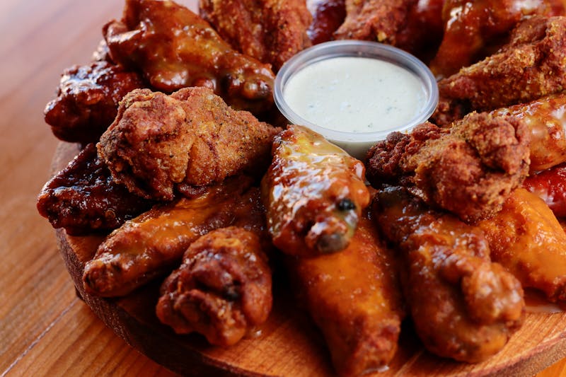 Crispy Ranch Wings with buffalo and ranch sauces