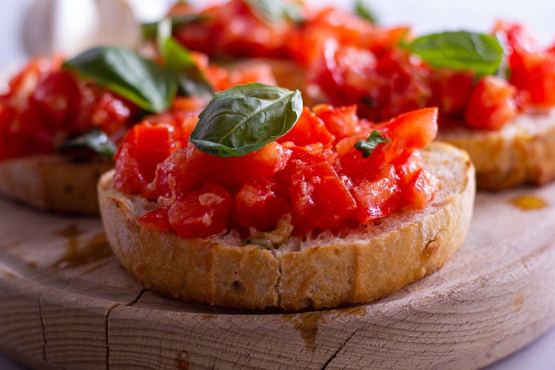 Ranch Bruschetta toasted bread with fresh toppings